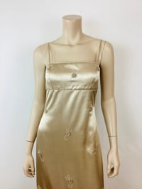 Image 2 of Vintage 1990s Y2K Champagin Satin & Macrame Fringe Slip Dress with Shawl