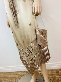 Image 7 of Vintage 1990s Y2K Champagin Satin & Macrame Fringe Slip Dress with Shawl