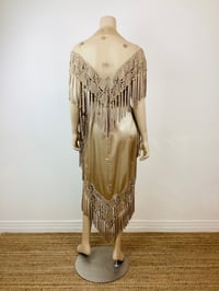 Image 9 of Vintage 1990s Y2K Champagin Satin & Macrame Fringe Slip Dress with Shawl