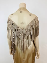 Image 10 of Vintage 1990s Y2K Champagin Satin & Macrame Fringe Slip Dress with Shawl