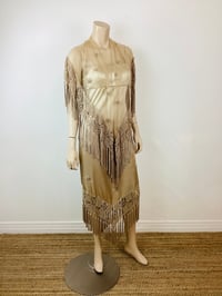Image 12 of Vintage 1990s Y2K Champagin Satin & Macrame Fringe Slip Dress with Shawl
