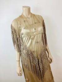 Image 13 of Vintage 1990s Y2K Champagin Satin & Macrame Fringe Slip Dress with Shawl