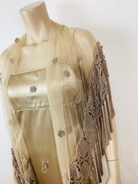 Image 15 of Vintage 1990s Y2K Champagin Satin & Macrame Fringe Slip Dress with Shawl