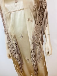 Image 16 of Vintage 1990s Y2K Champagin Satin & Macrame Fringe Slip Dress with Shawl