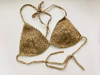 Image 1 of Vintage 1980s Norma Kamali OMO Leopard Print Ultra Suede Bikini Bra Halter Top