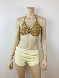 Image 4 of Vintage 1980s Norma Kamali OMO Leopard Print Ultra Suede Bikini Bra Halter Top