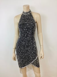 Image 1 of Vintage 1980s Black & Silver Beaded Fringe Dress