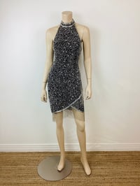 Image 2 of Vintage 1980s Black & Silver Beaded Fringe Dress
