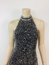 Image 3 of Vintage 1980s Black & Silver Beaded Fringe Dress