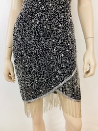 Image 4 of Vintage 1980s Black & Silver Beaded Fringe Dress