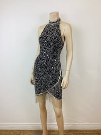 Image 5 of Vintage 1980s Black & Silver Beaded Fringe Dress