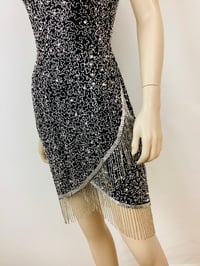 Image 6 of Vintage 1980s Black & Silver Beaded Fringe Dress