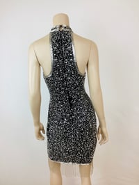 Image 8 of Vintage 1980s Black & Silver Beaded Fringe Dress