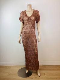 Image 1 of Vintage 1990s Y2K Crochet Knit Dusty Rose Maxi Dress