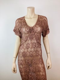 Image 2 of Vintage 1990s Y2K Crochet Knit Dusty Rose Maxi Dress