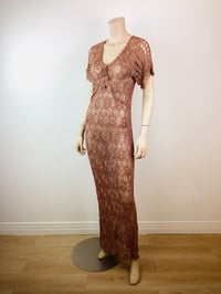 Image 3 of Vintage 1990s Y2K Crochet Knit Dusty Rose Maxi Dress