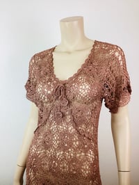 Image 4 of Vintage 1990s Y2K Crochet Knit Dusty Rose Maxi Dress