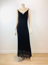 Image 1 of Vintage 1990s Y2K Cowl Neckline Black Beaded Bias Slip Maxi Dress