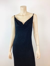 Image 4 of Vintage 1990s Y2K Cowl Neckline Black Beaded Bias Slip Maxi Dress