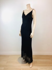 Image 5 of Vintage 1990s Y2K Cowl Neckline Black Beaded Bias Slip Maxi Dress