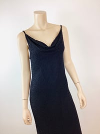 Image 6 of Vintage 1990s Y2K Cowl Neckline Black Beaded Bias Slip Maxi Dress