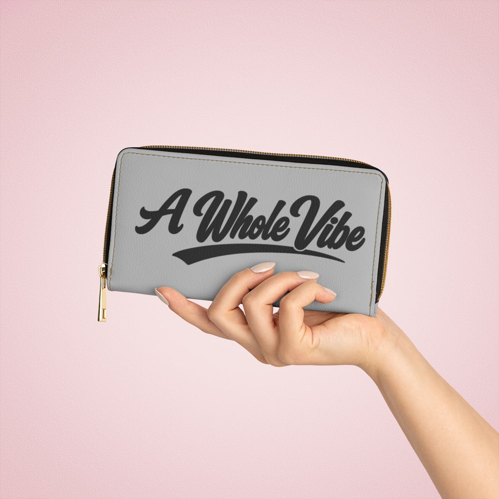Image of Zipper Wallet — “A Whole Vibe” Script Zip Wallet (Stylish Grey, RFID-Friendly Gift)
