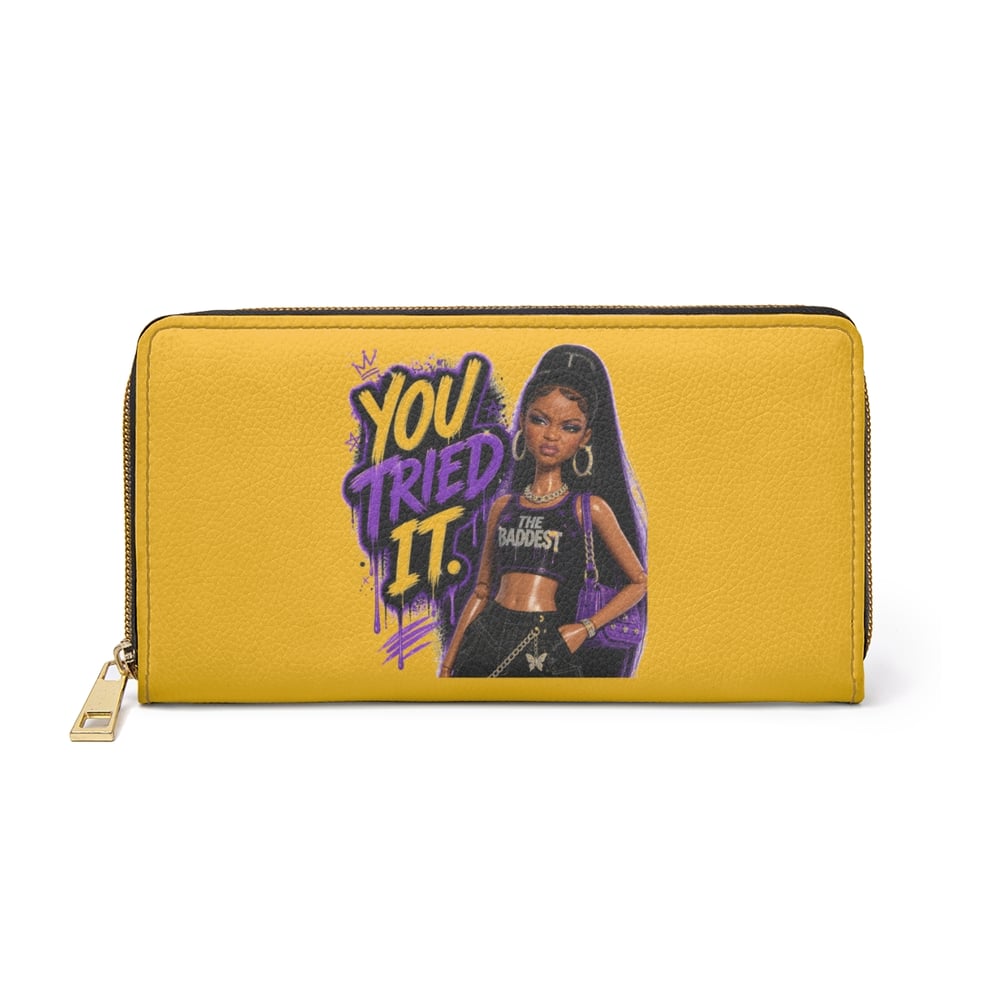 Image of Zipper Wallet — "You Tried It" Bold Graphic Wallet with Confident Female Illustration
