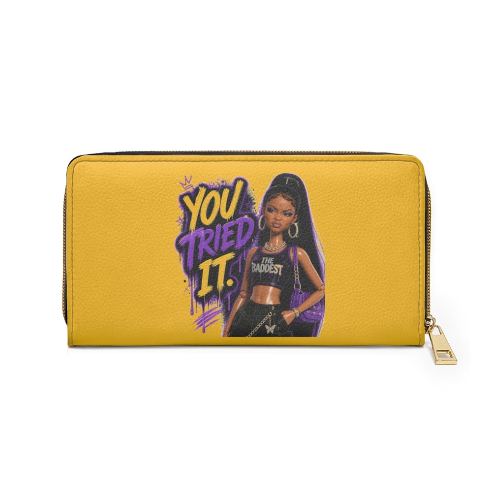 Image of Zipper Wallet — "You Tried It" Bold Graphic Wallet with Confident Female Illustration