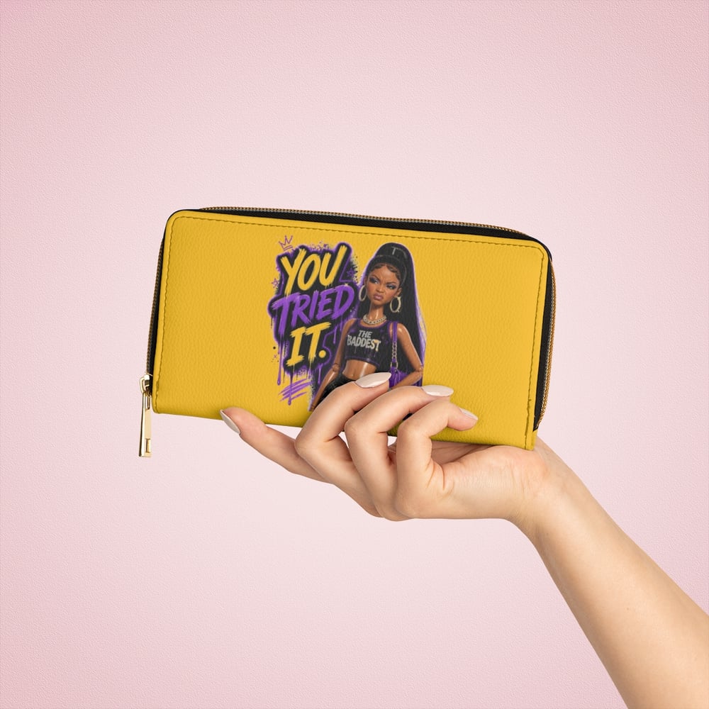 Image of Zipper Wallet — "You Tried It" Bold Graphic Wallet with Confident Female Illustration