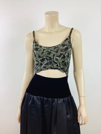 Image 1 of Vintage 1950s Green & Black Beaded Crop Top