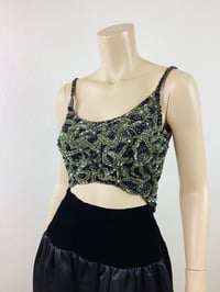 Image 2 of Vintage 1950s Green & Black Beaded Crop Top
