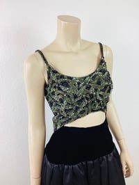 Image 3 of Vintage 1950s Green & Black Beaded Crop Top