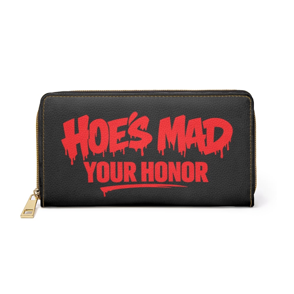 Image of Zipper Wallet — "Hoes Mad Your Honor" Bold Red Street-Style Leather Wallet