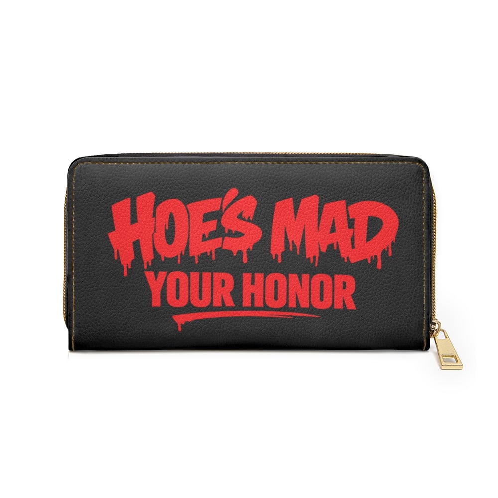 Image of Zipper Wallet — "Hoes Mad Your Honor" Bold Red Street-Style Leather Wallet