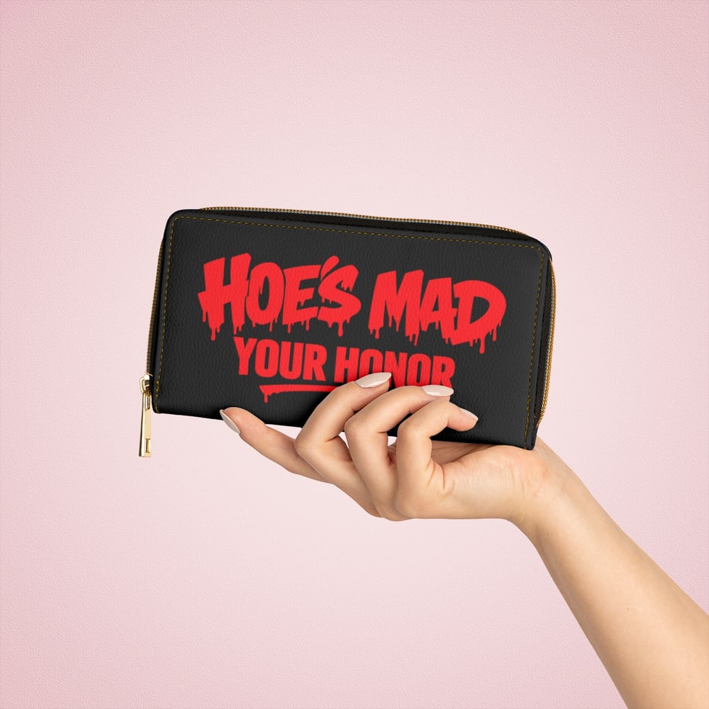 Image of Zipper Wallet — "Hoes Mad Your Honor" Bold Red Street-Style Leather Wallet