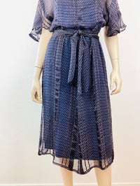 Image 4 of Vintage 1970s Silk Farm Blue & Gold Metallic Thread Dress