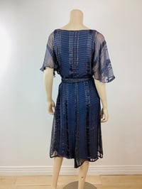 Image 6 of Vintage 1970s Silk Farm Blue & Gold Metallic Thread Dress