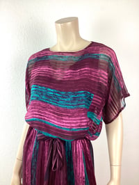 Image 5 of Vintage 1970s Silk Farm Fuschia & Teal Dress