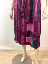 Image 6 of Vintage 1970s Silk Farm Fuschia & Teal Dress