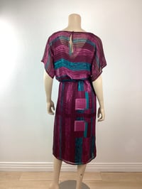 Image 7 of Vintage 1970s Silk Farm Fuschia & Teal Dress