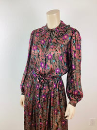 Image 6 of Vintage 1970s Silk Floral Print Metallic Thread Dress
