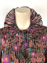 Image 7 of Vintage 1970s Silk Floral Print Metallic Thread Dress