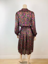 Image 8 of Vintage 1970s Silk Floral Print Metallic Thread Dress