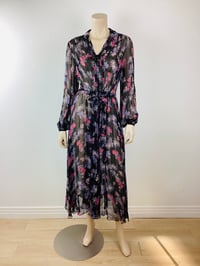 Image 1 of Vintage 1970s Black Sheer Floral Print Dress