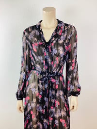 Image 2 of Vintage 1970s Black Sheer Floral Print Dress