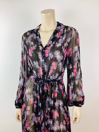 Image 5 of Vintage 1970s Black Sheer Floral Print Dress