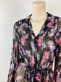 Image 6 of Vintage 1970s Black Sheer Floral Print Dress