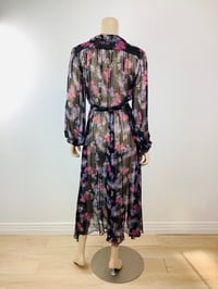 Image 7 of Vintage 1970s Black Sheer Floral Print Dress