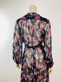 Image 8 of Vintage 1970s Black Sheer Floral Print Dress
