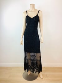 Image 1 of Vintage 1990s Y2K Black Embroidered & Beaded Crochet Slip Dress